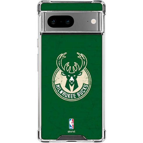 NBA Milwaukee Bucks Green Distressed Google Pixel 7a Clear Case